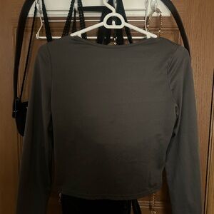 Women's Gray Long Sleeve Backless Top